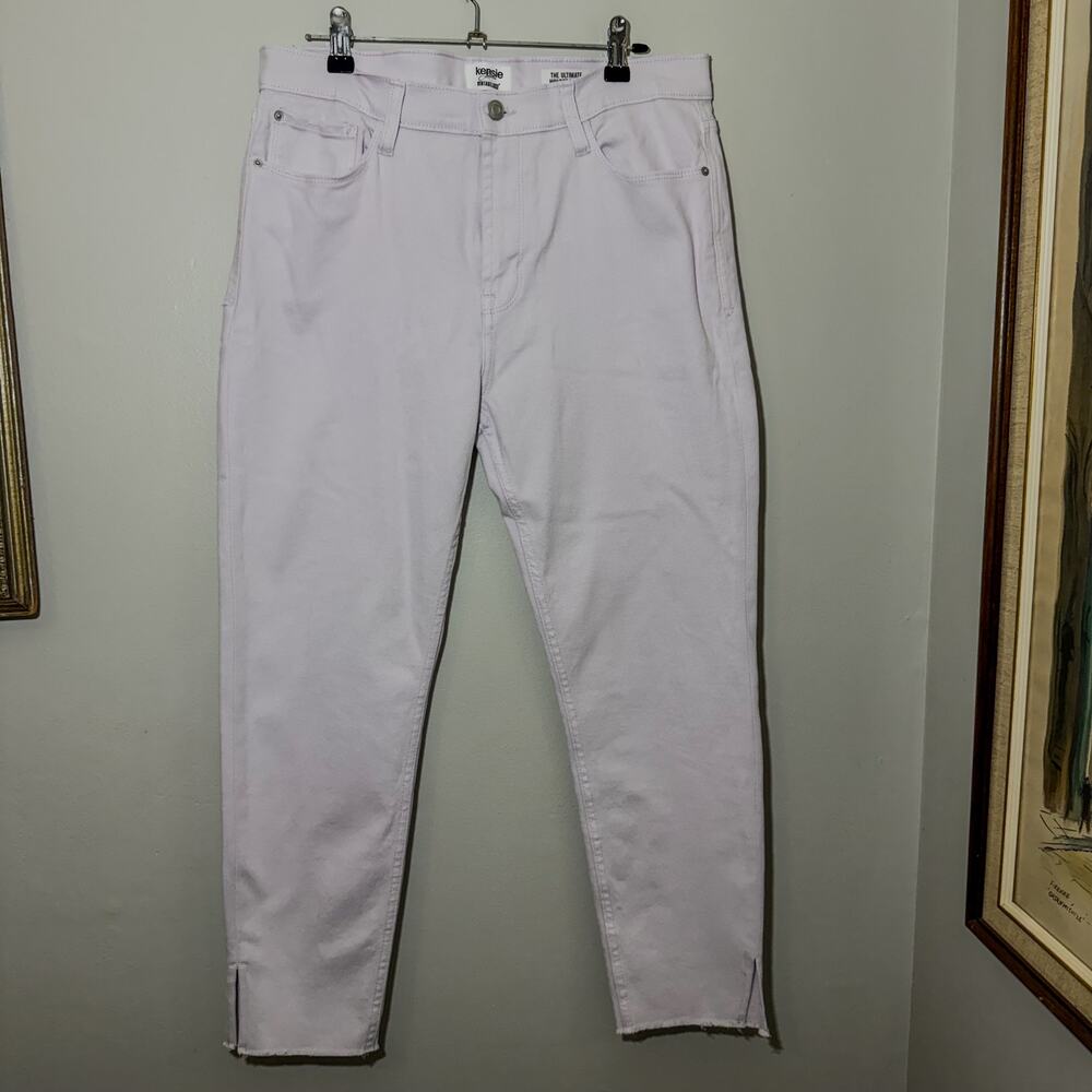 Kensie The Ultimate High Rise Skinny Jeans White Raw Hem Side Slit Denim Fault